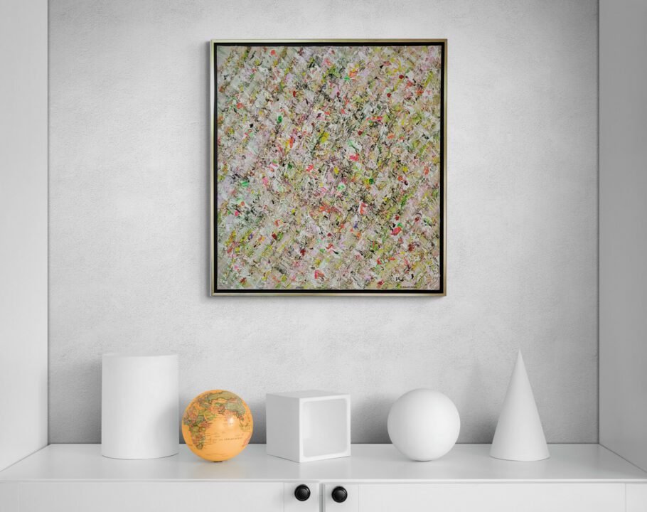 Richesse Dimensions : 100×100 cm Peinture acrylique Caisse américaine : noire et dorée 1250 €