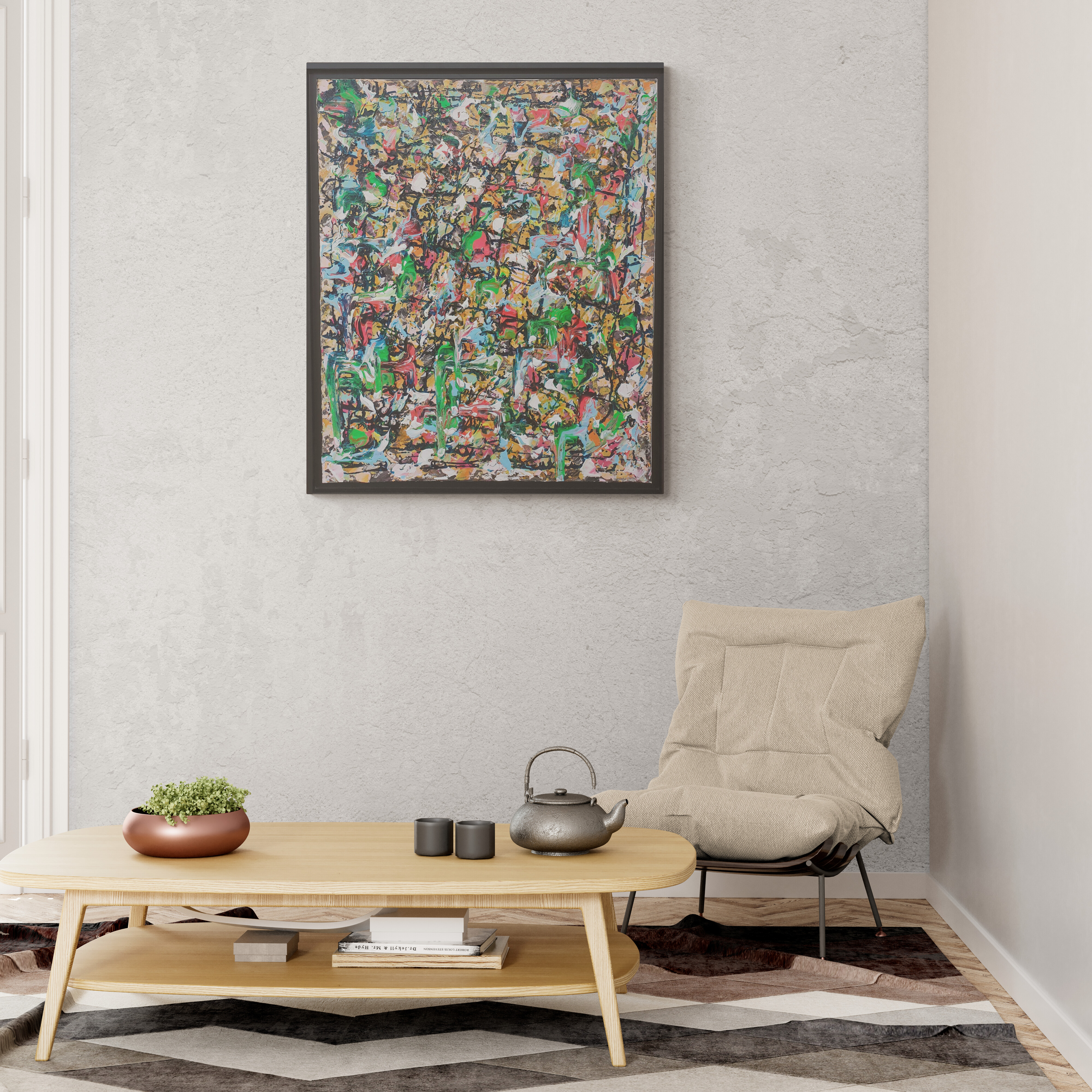 Vitrail 4 Dimension : 70×73 cm Techniques mixtes Caisse américaine : noire 590 €