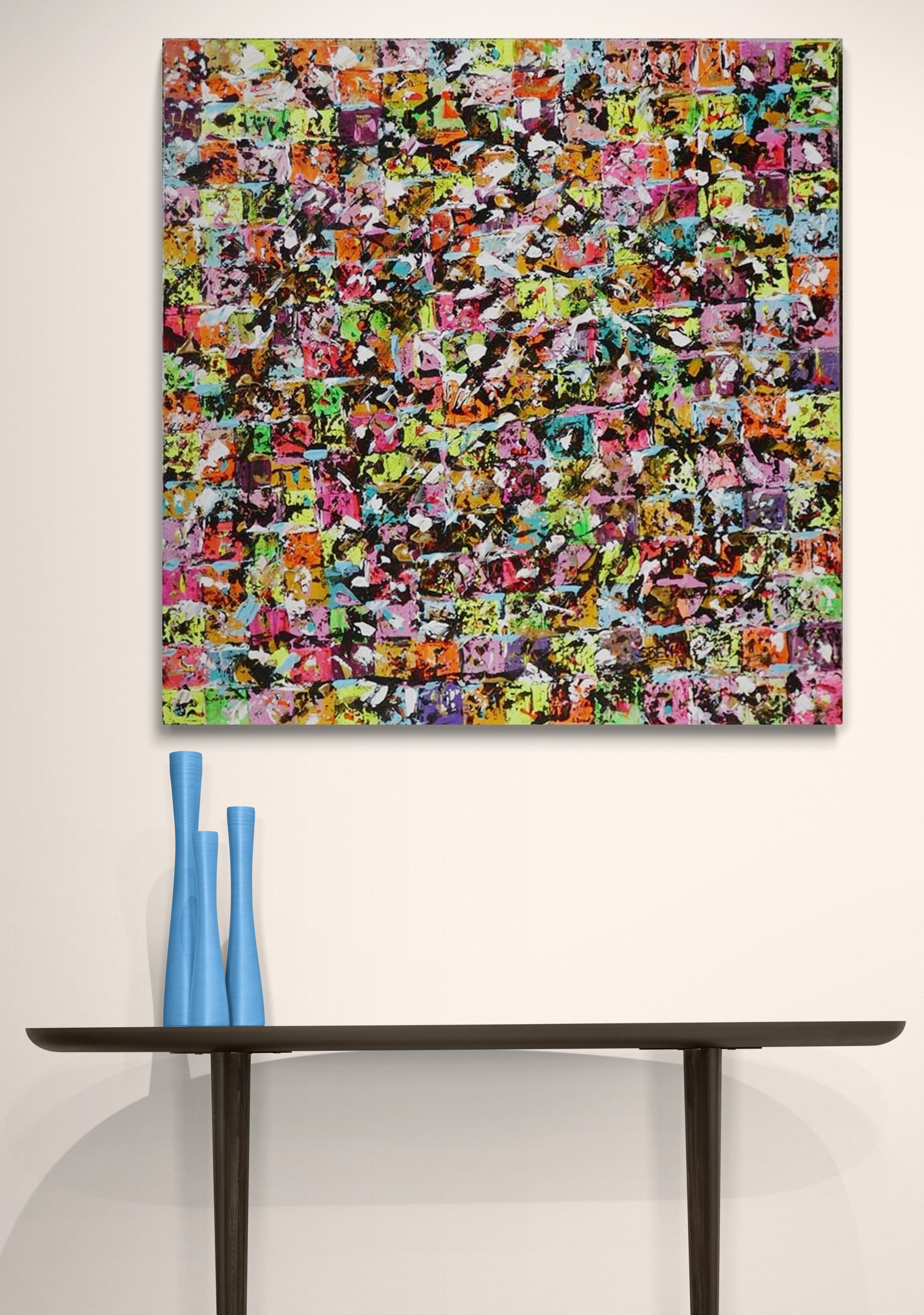 Déconditionnement Dimensions : 100 x 100 cm Peinture acrylique 1250 €